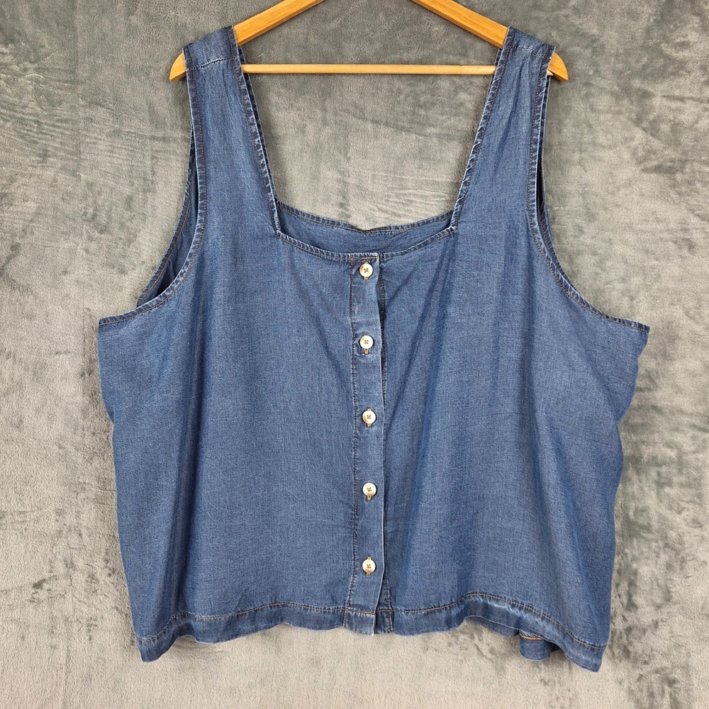 Torrid Top 5X Blue Tencel Chambray Western Coastal Cowgirl Cropped Tank Festival